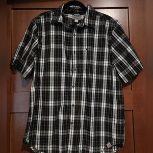 Men's Blue and White Plaid Shirt